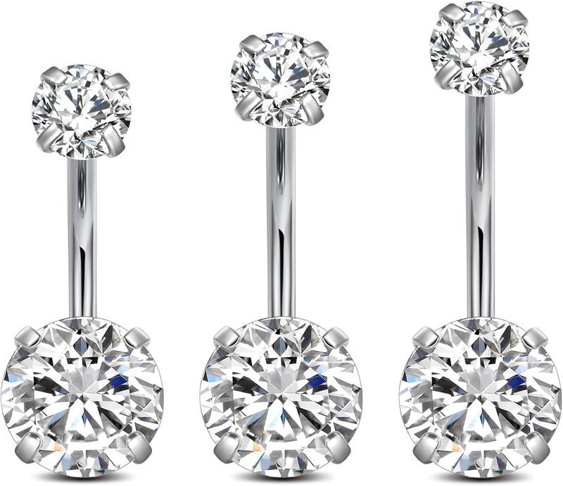 FECTAS 14g Belly Button Rings Surgical Steel CZ Petite Navel Ring for Women Body Piercing Jewelry Petite select Barbell Len 6mm 8mm 10mm 12mm 14mm Silver - Image 1